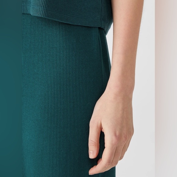 Eileen Fisher Women’s Ribbed Organic Cotton Blend Straight Pant Cropped Teal XXS - Picture 7 of 11